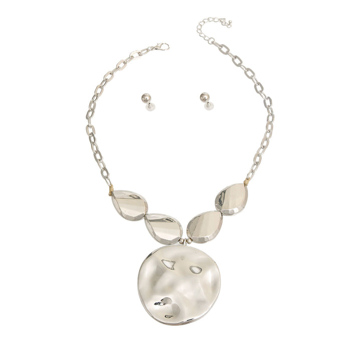 Silver Metal Pendant Necklace Set