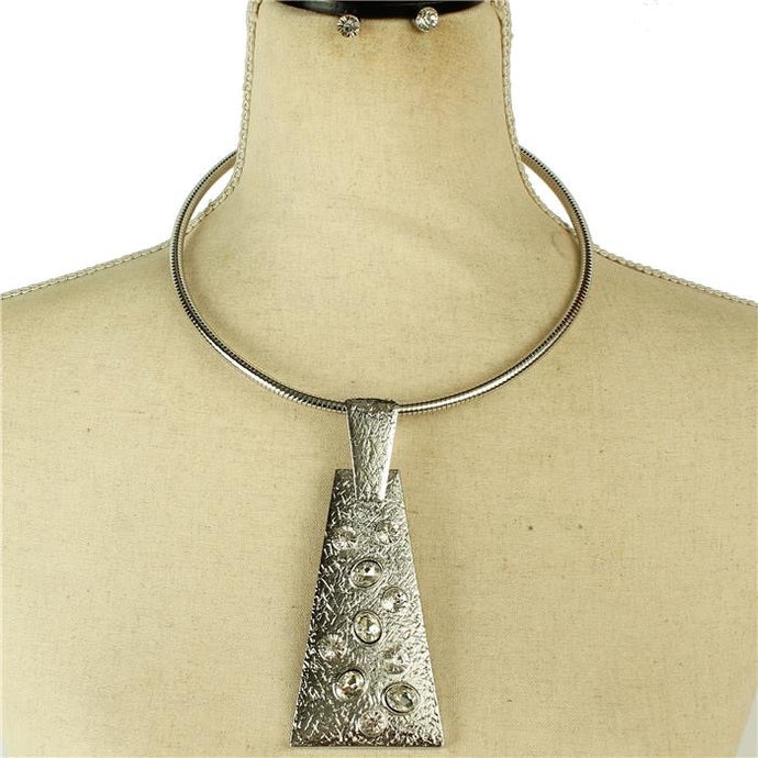 Choker with Crystal Pendant-Silver