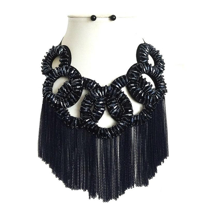 Dark Blue Fringe Necklace