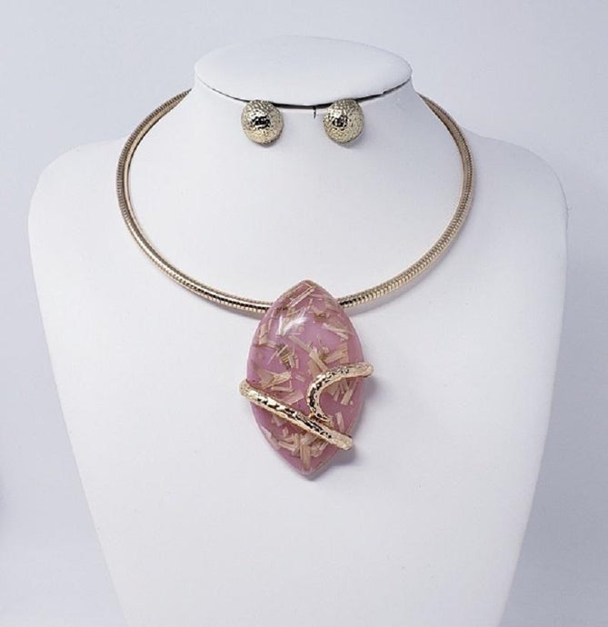 Stone Choker Necklace Set-Pink