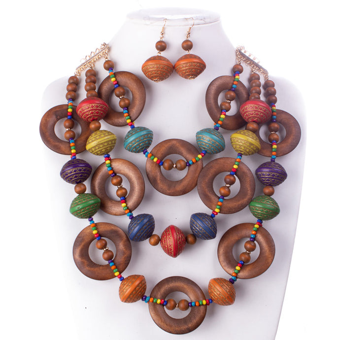 Multi Color Wood Bead Necklace