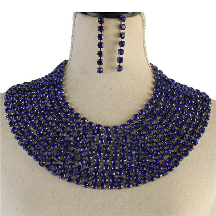 Crystal Bib Necklace-Blue