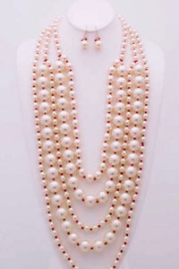 Oversized Pearl Necklace Set-Cream/Burgundy