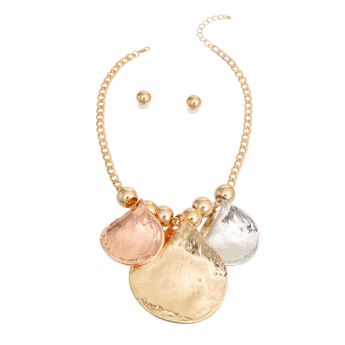 Metal Teardrop Necklace Set-Multi