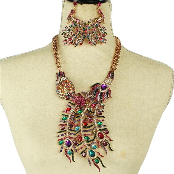 Purple Peacock Necklace Set