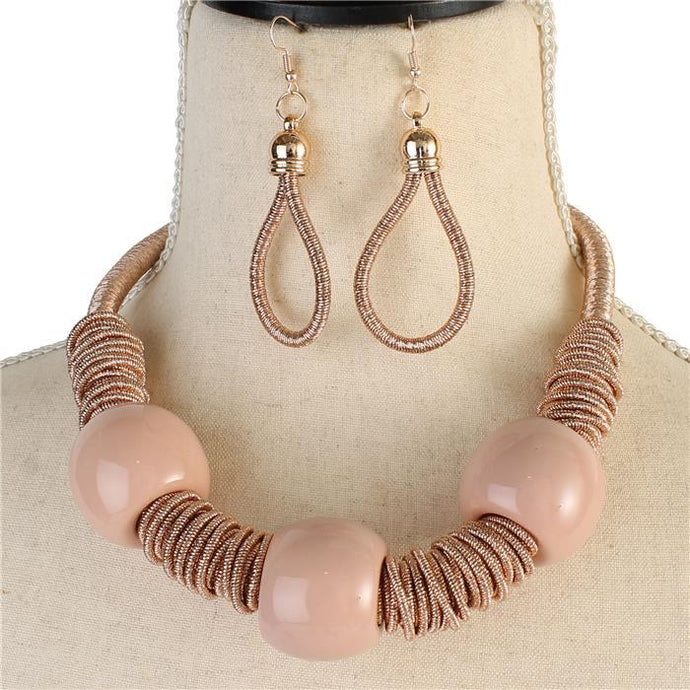 Pink Cord Necklace Set