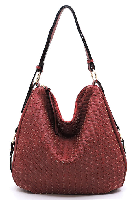 Woven Hobo Handbag (Red)
