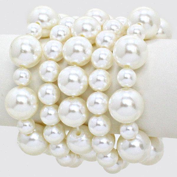 5-Strand Multi Pearl Bracelet-White