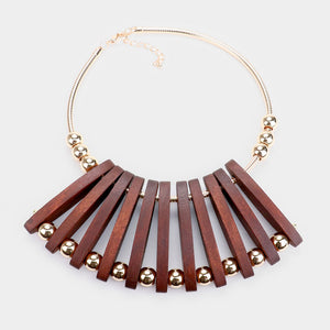 Wood Bib Necklace- Brown