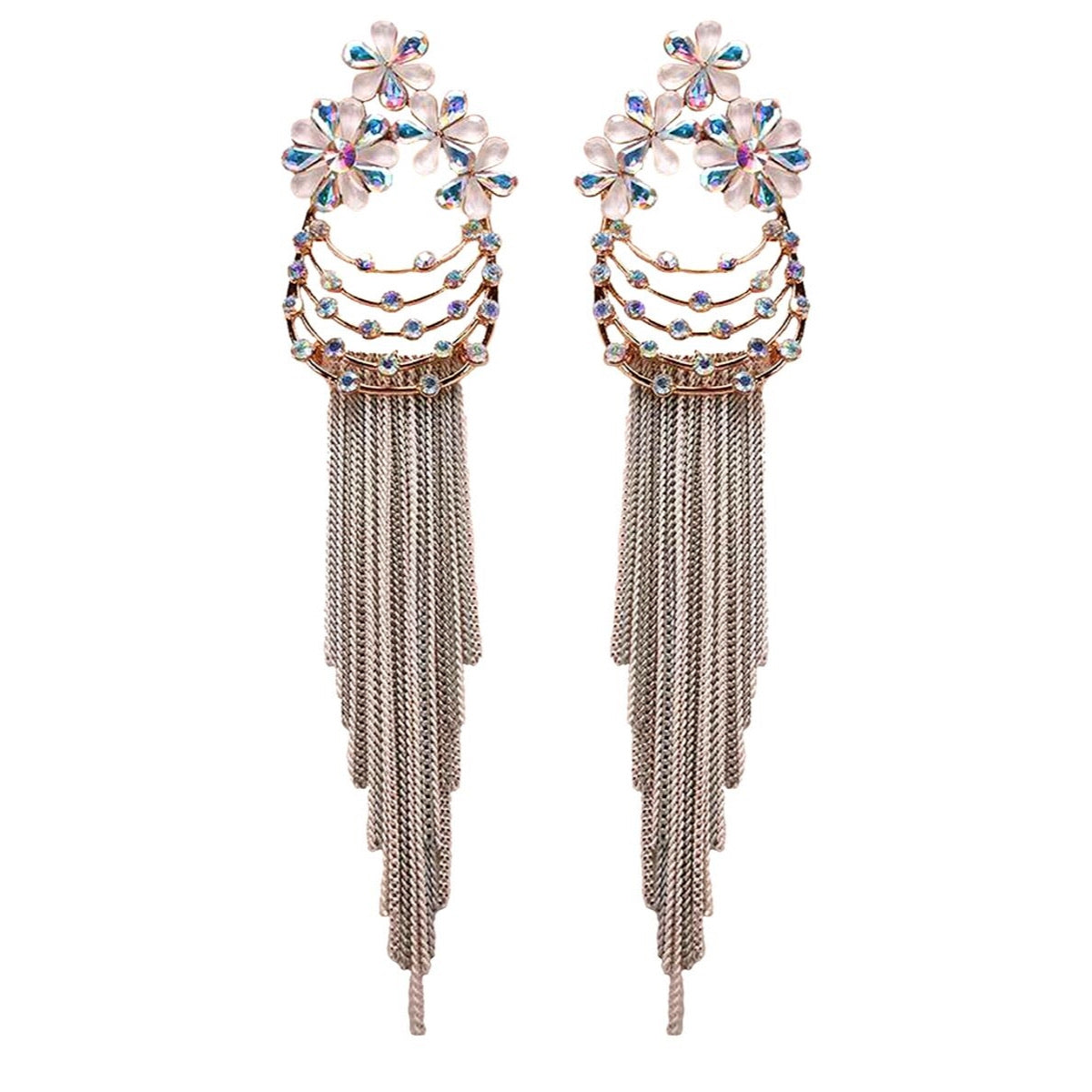 Long Crystal Fringe Earrings