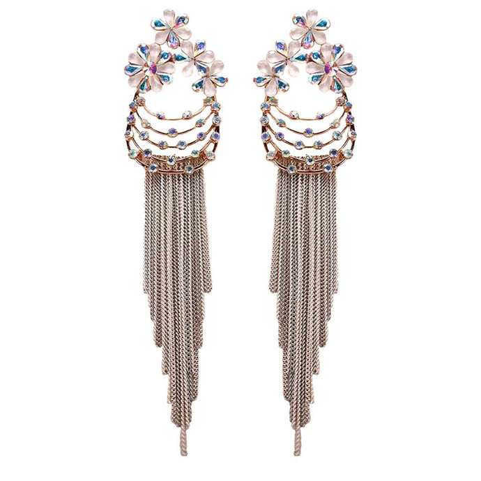 Long Crystal Fringe Earrings