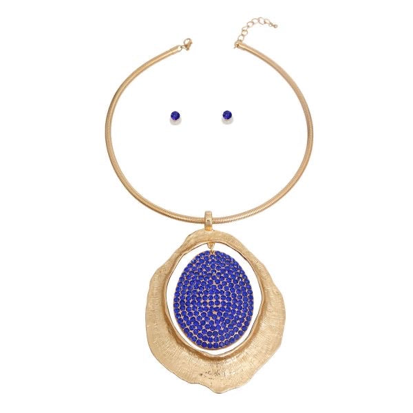 Metal Pendant Choker-Blue
