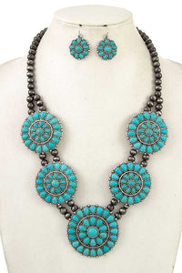 Turquoise Round Floral Bib Necklace Set