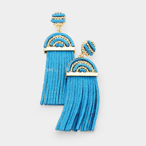 Leather Tassel Earrings - Aqua