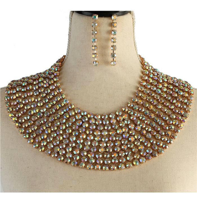 Crystal Bib Necklace-Gold AB