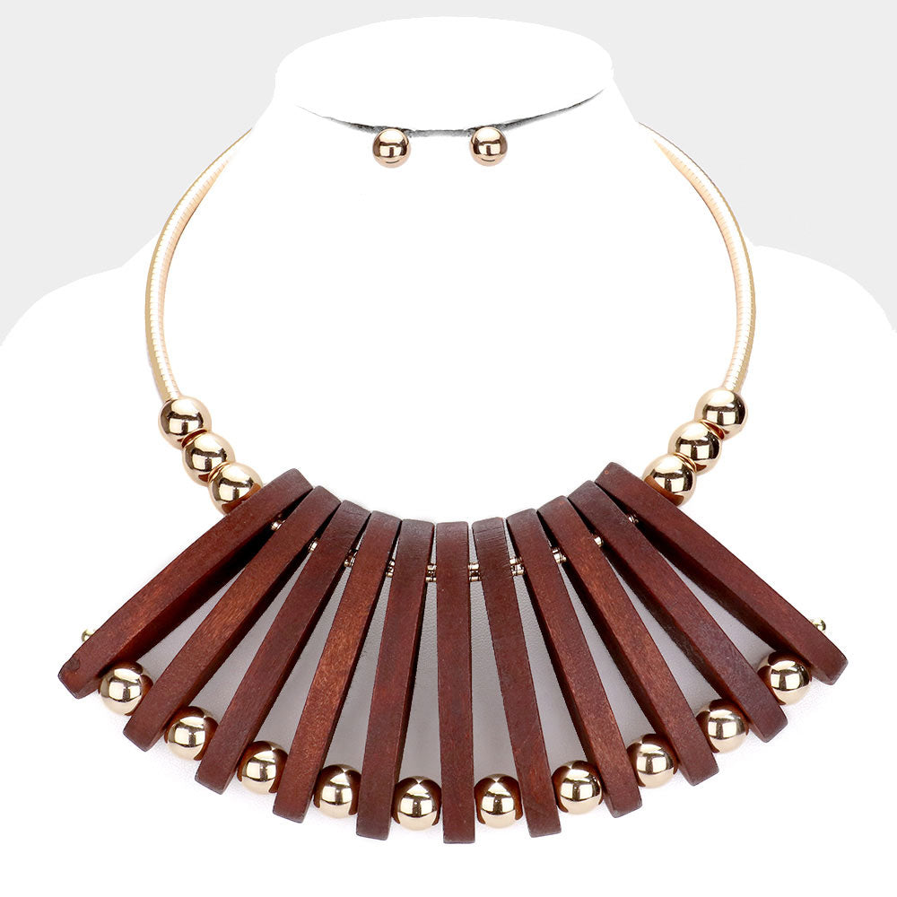 Wood Bib Necklace- Brown