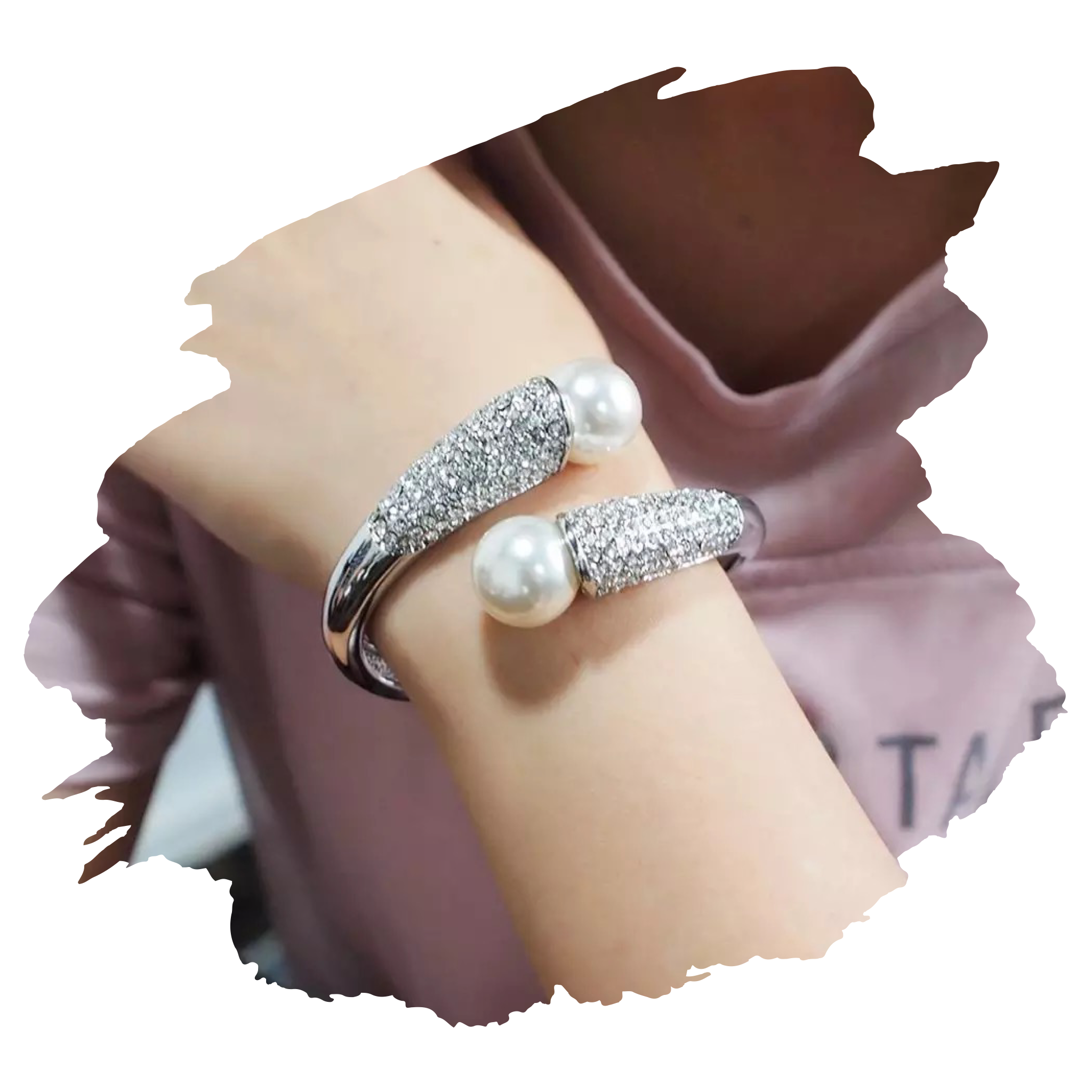 Pearl Stretch Cuff Bracelet-Silver