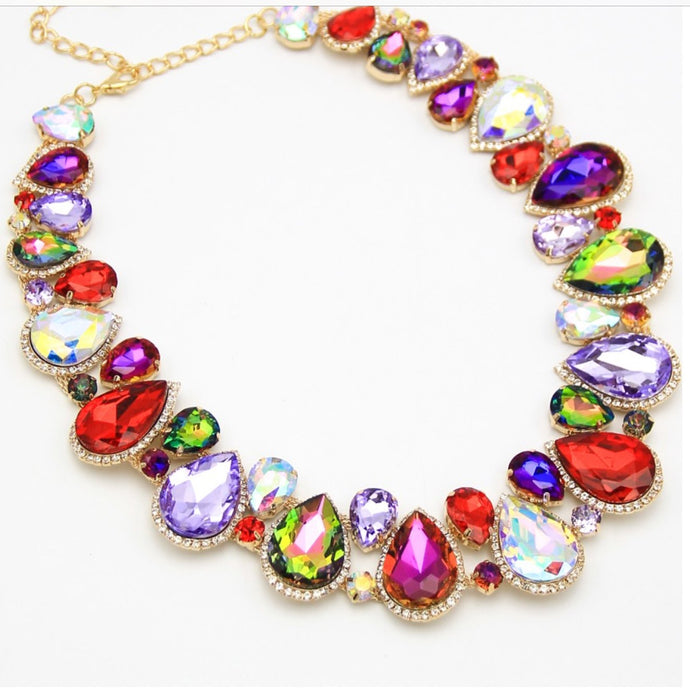 Crystal Teardrop Collar Multi Red