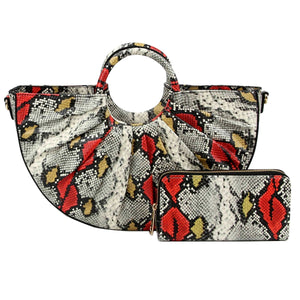 Semi Circle Snake Handbag w/wallet- Red Multi