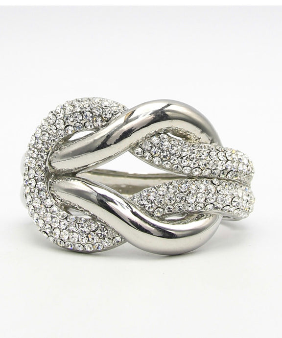 Twisted Crystal Hinge Bracelet-Silver