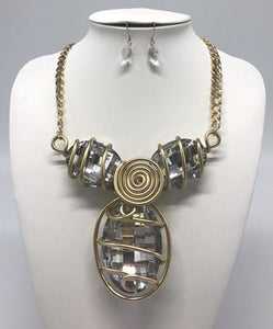 Wrapped Stone Pendant Necklace Set-Clear