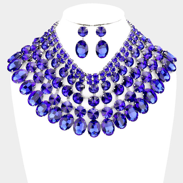 Night Life Evening Bib Necklace-Blue