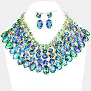 Night Life Evening Bib Necklace-Green Multi