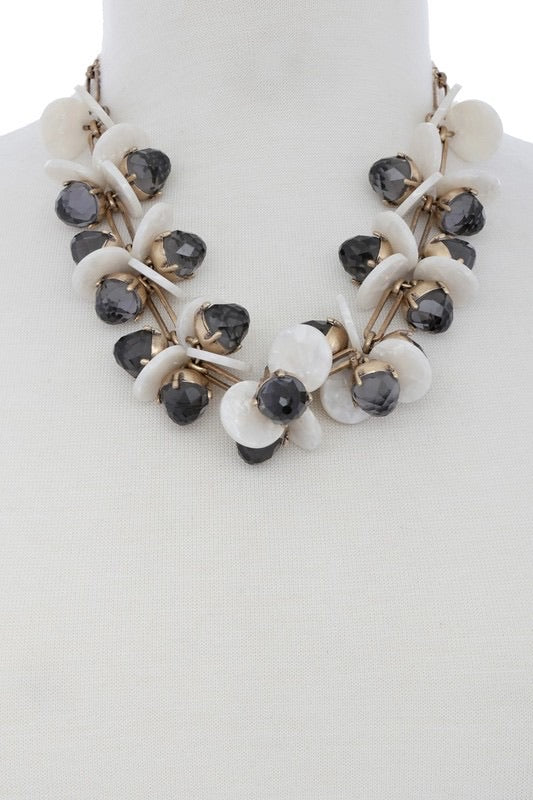 Stone Flower Necklace-White