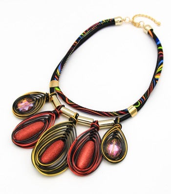 Wire Fringe Necklace-Red