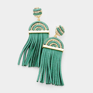 Leather Tassel Earrings - Green