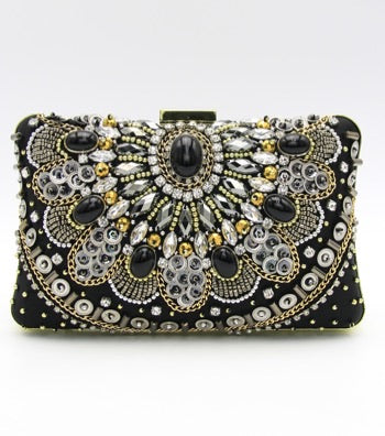 Black Jewel and Pearls Evening Clutch