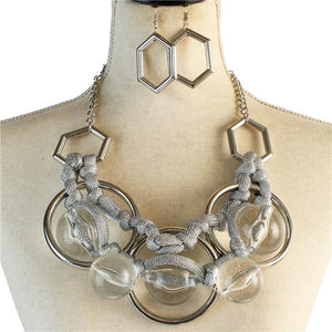 Oversize Chunky Clear Balls Necklace Set-Clear