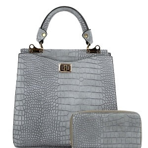 Crocodile Print Satchel (Gray)