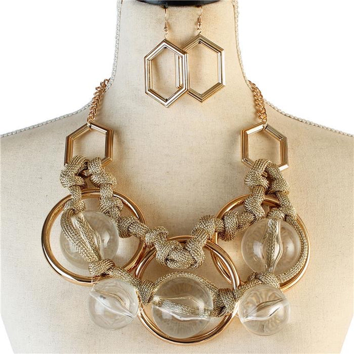 Oversize Chunky Clear Balls Necklace Set-Gold